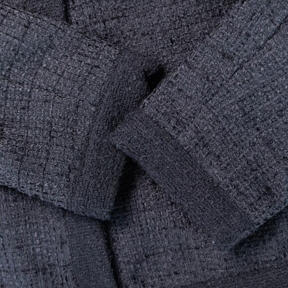 H&M Black Textured Weave Wool Blend Tweed Lined Collarless Jacket Womens Size L - Picture 11 of 16